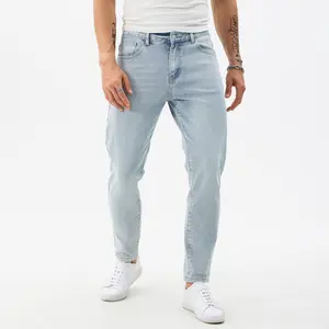 Men's Extreme Motion Slim Straight Leg Jean,Slim Fit Tapered Jeans,Light Wash Stretch Denim Pants,Classic Clean Fit Straight-Cut Slim Jeans,Summer Casual Light Blue Trousers summerwins
