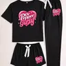 Three-Piece Pajama Set for Women, Heart and Dr Pepper Print, Casual Fitted Printed Sleepwear Set & Loungewear, All-Season Comfortable Wear