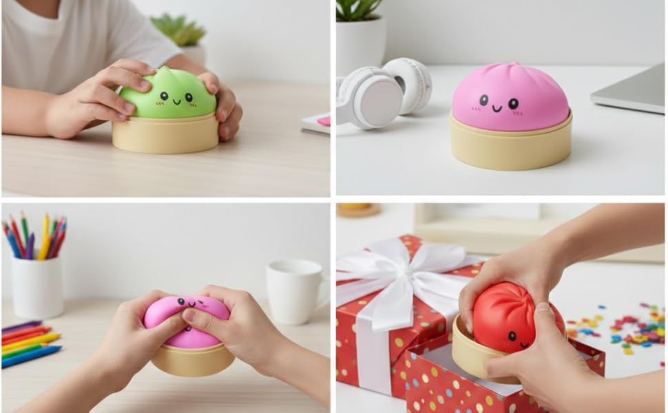 Size3.15*1.97in.2026 New Glitter Dumpling Squishy with Steamer Box, Soft Sensory Fidget Steamed Bun Squeeze Tool for Adult Stress & Anxiety Relief,3.15 inches in Diameter Cute Office Desk Decor and Relaxing Accessory Sticker Book Vintage