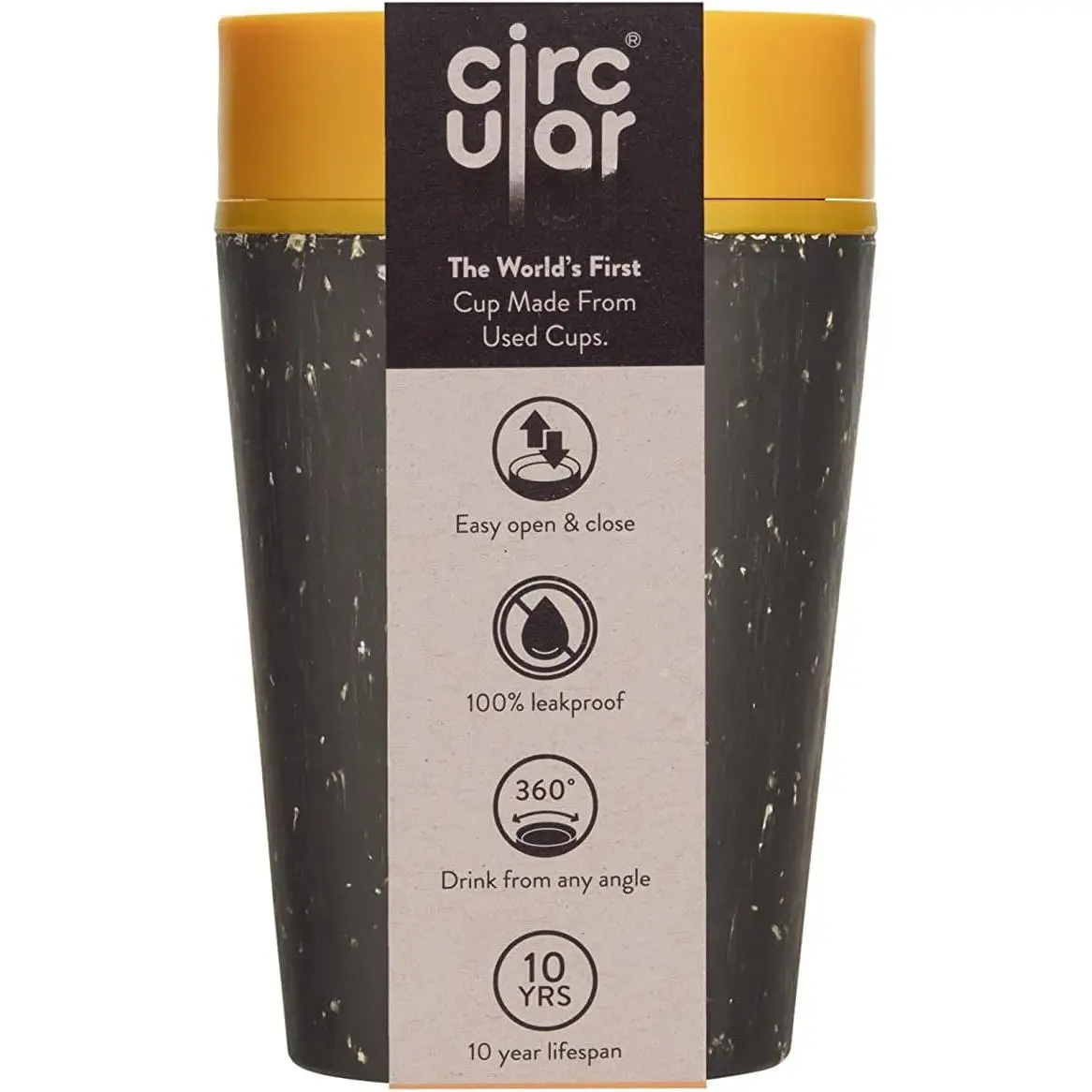Leakproof  ffee Cup 8oz/227ml - The World's First Travel Mug Made from Recycled Cups,  Leak-Proof, Sustainable & Insulated. (Black & Electric Mustard)