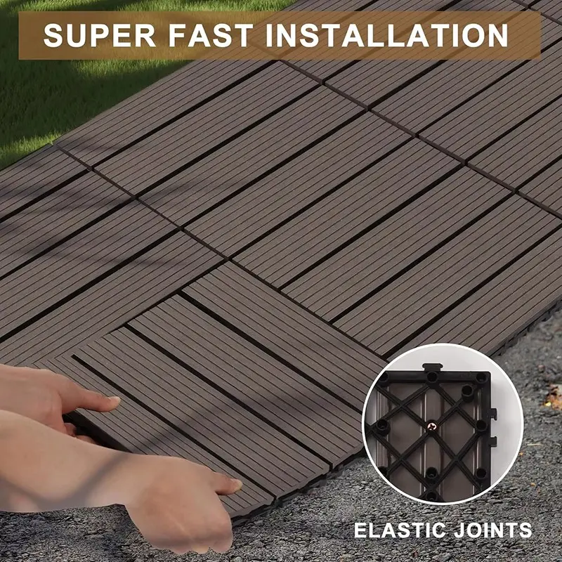 Flat Synthetic Waterproof 12x12 Inches Composite Interlocking Decking Tiles, 4-Slat General Use Plastic Flooring, 30 PCS for Porch, Poolside