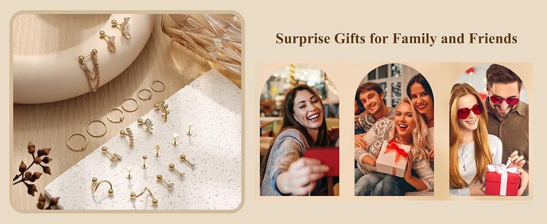 FIBO STEEL 23 Pcs Stainless Steel Cartilage Earring Conch Piercing Jewelry Opal CZ Labret Jewelry Cartilage Stud Helix Earrings Tragus Earrings for Women 16G 20G FIBO STEEL 23 Pcs Stainless Steel Cartilage Earring Conch Piercing Jewelry Opal CZ Labret Jewelry Cartilage Stud Helix Earrings Tragus Earrings for Women 16G 20G