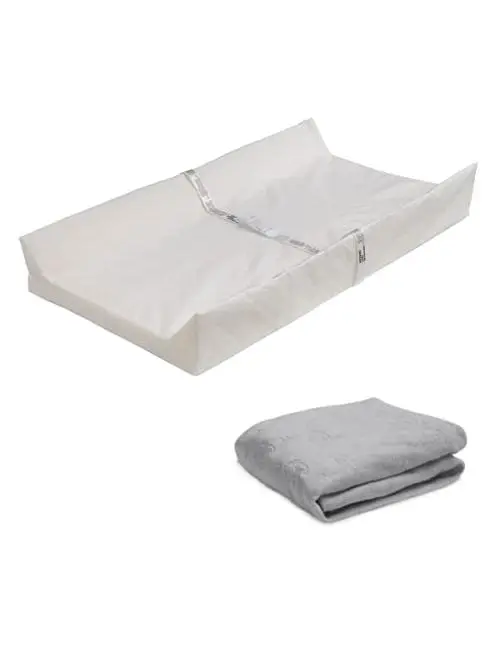 High-Quality Soft Plush Contoured Baby Changing Pad, Grey 0-3 Years Infant Changing Table Topper with Safety Strap, Affordable Snug Contour Design