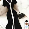 【Black Friday】Women's Elegant Chic Knitted Short Sleeve Long Dress, Solid Color Slim Fit High Waist French Style, Casual & Office Wear for Date Night & Tea Time, Suitable for Pear Shape