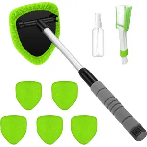 9PCS Car Window Cleaner Kit Extendable Handle Windshield Cleaning Tool with 6 Reusable Microfiber Pads with Air Vent Brush & Empty Spray Bottle