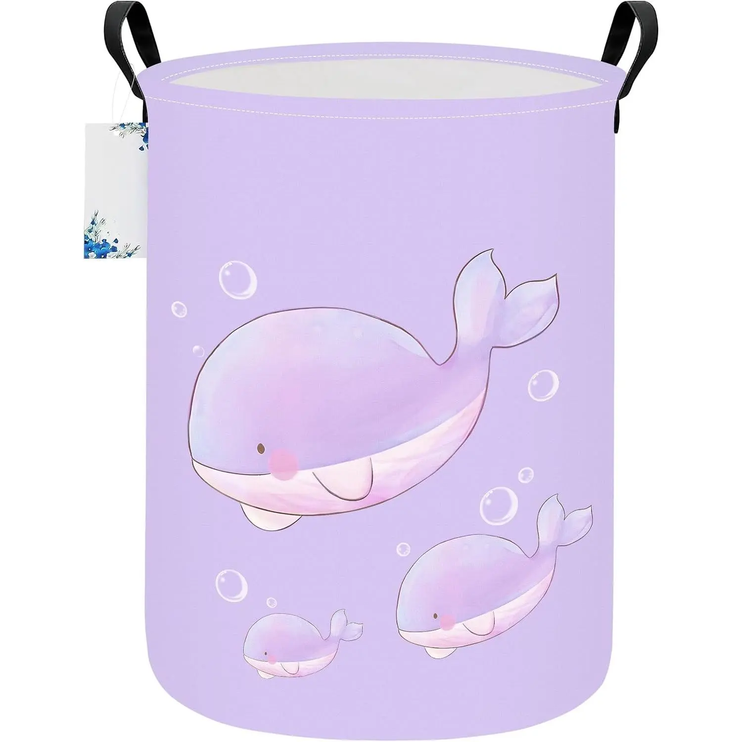 Round  Whale Laundry Hamper, Storage Basket for Adults and  |  canvas bin, reinforced grips, collapsible large, for laundry room, bath, playroom, clothes sundry storage