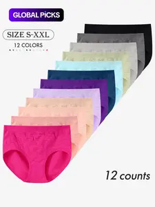 Women's Seamless Cotton Briefs, Breathable Knickers, Mid-Waist Triangle Panties, 4/6/12/16 Pcs Pack, Casual Plain Design, All Seasons Comfort