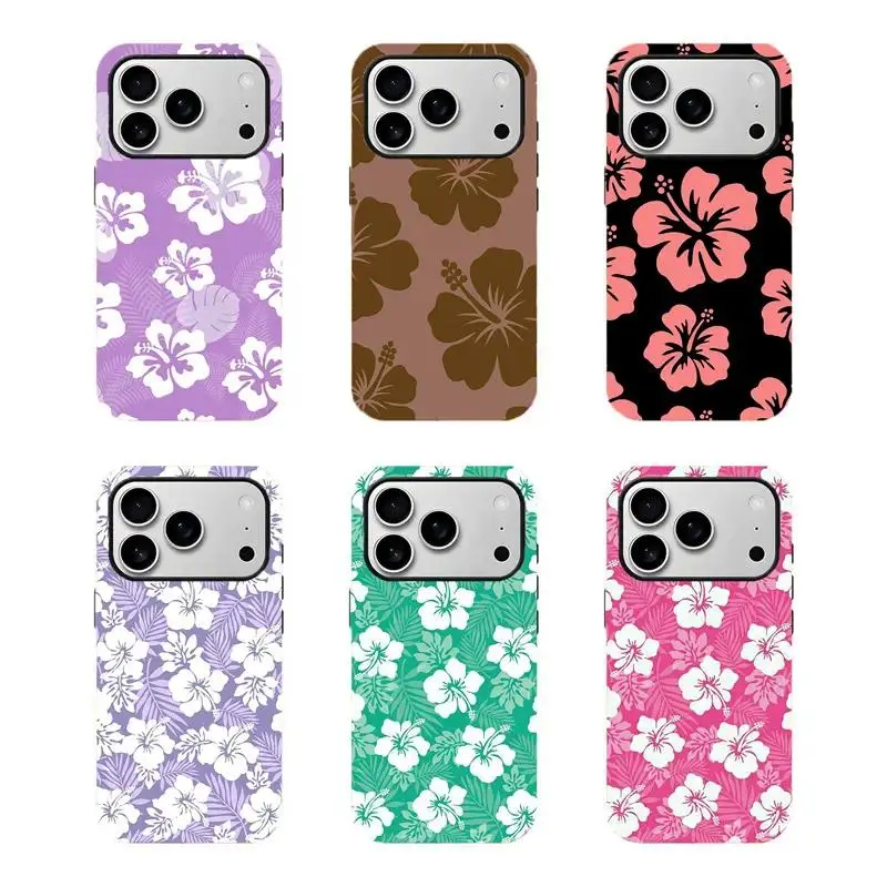 Hawaiian Hibiscus Palm Leaf Phone Case Compatible with iPhone 17 16 15 Pro Max and Samsung Galaxy Series, Summer Tropical Floral Dual-Layer Durable Shockproof Cover