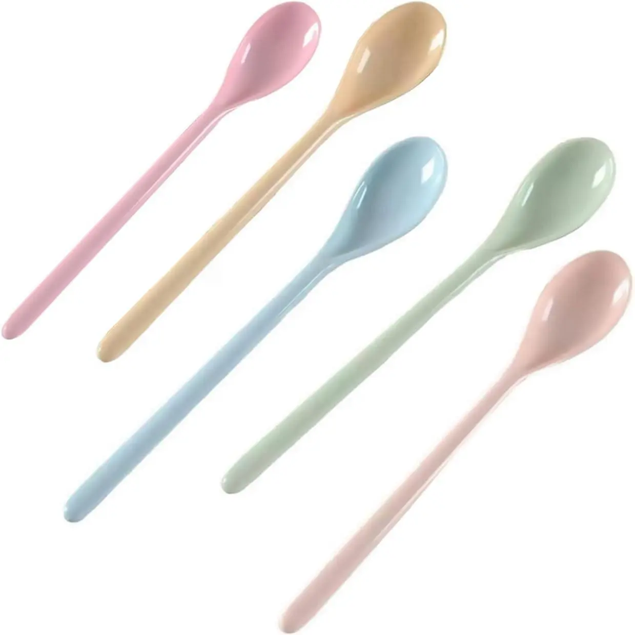 5Pcs Melamine Long Handle Mixing Spoon 7.2 Inch, Coffee Spoons Colorful Plastic Latte Machiatto, Tall Iced Tea, Ice Cream Sundae, Cocktail, Hot Chocolat Stirring Longdrink Spoons