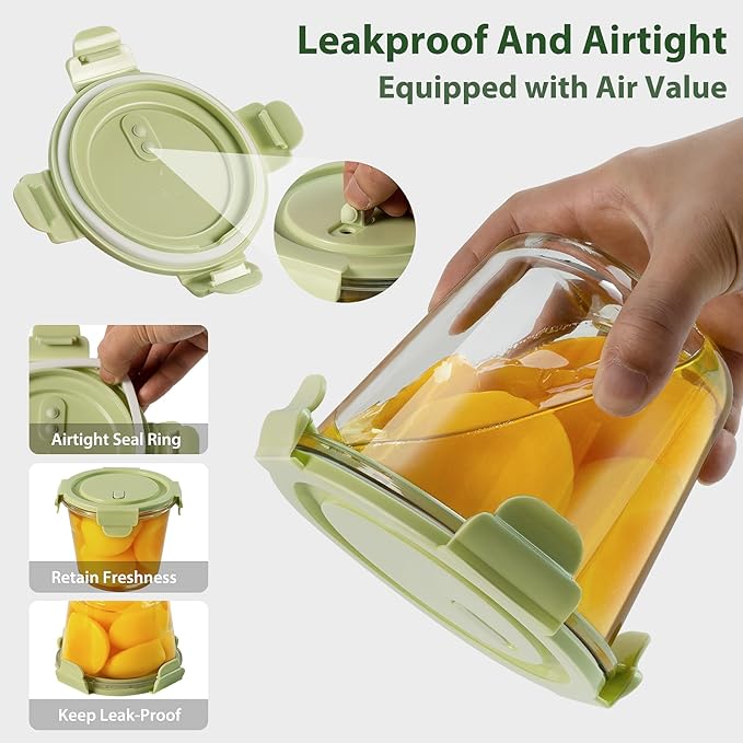 4 PCS Glass Meal Prep Containers with Lids, Airtight 3-Cup Glass ...