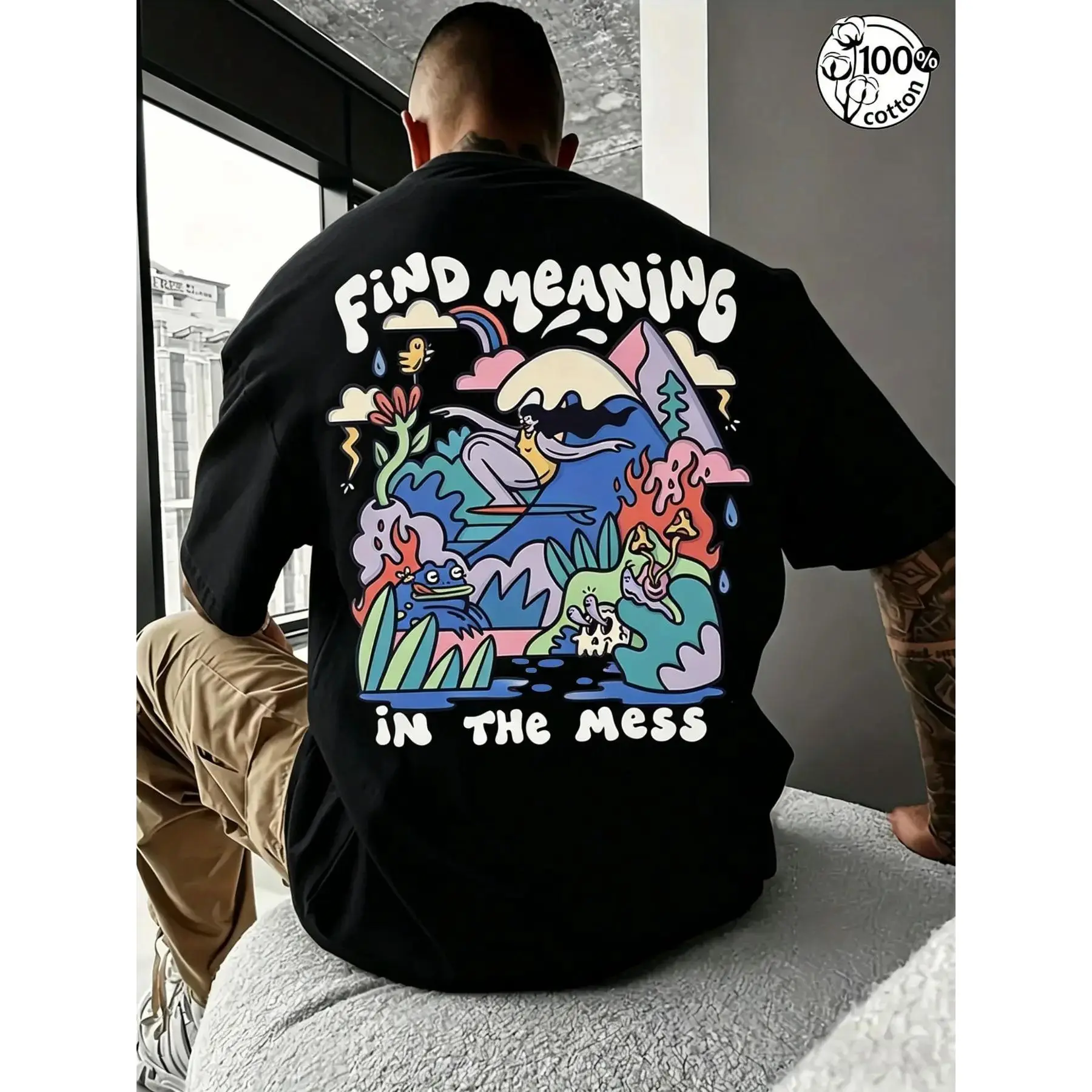 Psychedelic Surreal Nature Art Back Print Streetwear 100% Cotton Casual Tee Unisex