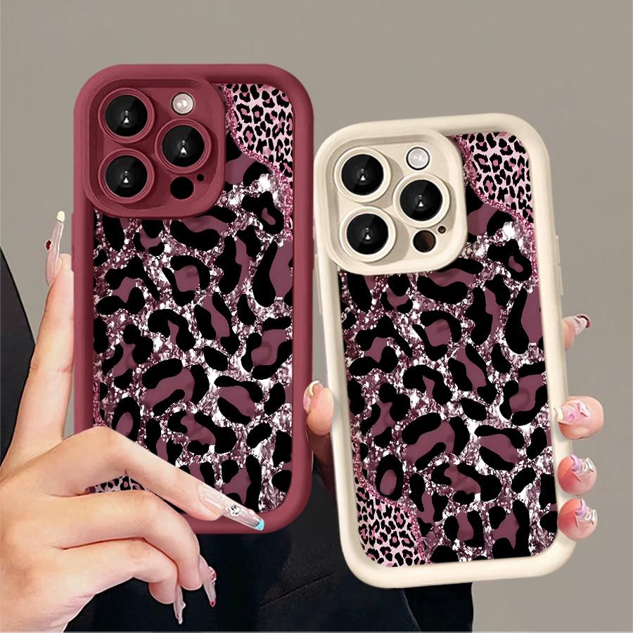 Phone Case: 1pc Pink Glitter Leopard Print Phone Case Suitable for Apple iPhone 17 E Air Pro ProMax iPhone16 15 14 Plus 13 12 Mini 11 X XS XR Antidrop Softshell Shock Proof All Inclusive Lens Protection Funky
