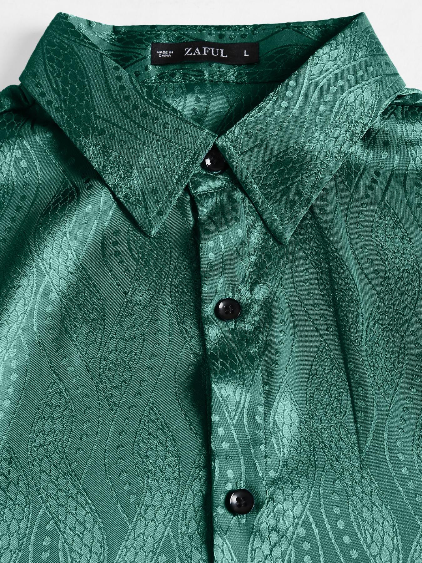 Men's Jacquard Button Front Shirt, Regular Fit Casual Long Sleeve Collared Top for Business Work Office, Fashion Men's Clothes for All Seasons