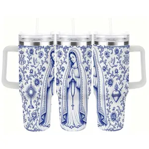 Our Lady Blue & White Faith Tumbler – Beautiful Catholic Virgin Mary Cup for Women, Daily Prayer Reminder, Blessed Marian Gift for Mom, Grandma & Catholic Friends