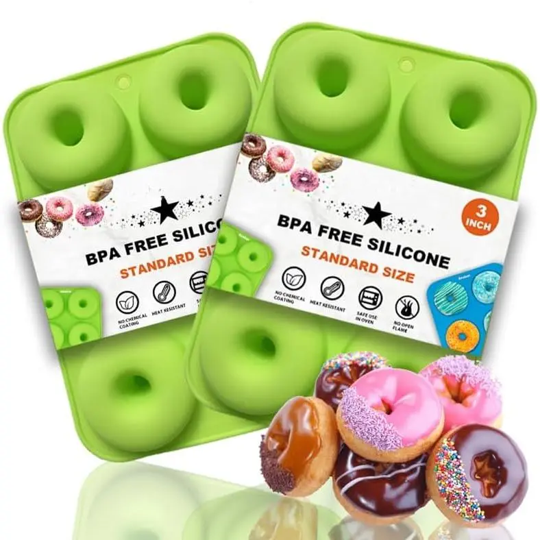 2 Pack Donut Pan  Baking Mold, Just Pop Out! Non-Stick Doughnuts Baking Pans  for 6 Full-Size Donuts, Muffins, Cake Biscuit Bagels - Easy Clean, Oven, Dishwasher Safe (Green)