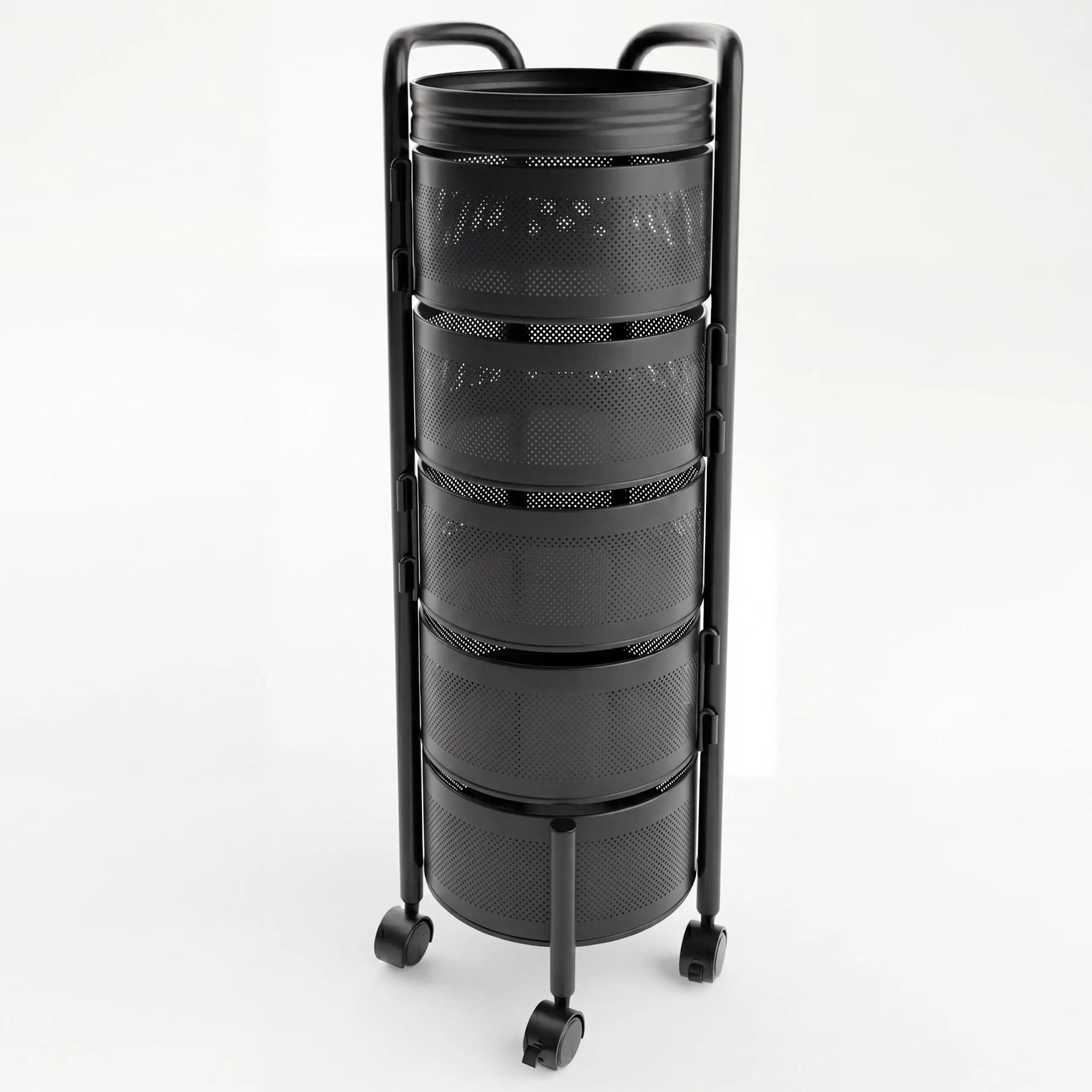 Garvee Rotating Rolling Kitchen Storage Cart, Carbon Steel Mesh Basket Organizer Rack - 360° Spin - Lockable Wheels - 4/5-Tier for Fruit & Vegetable Storage
