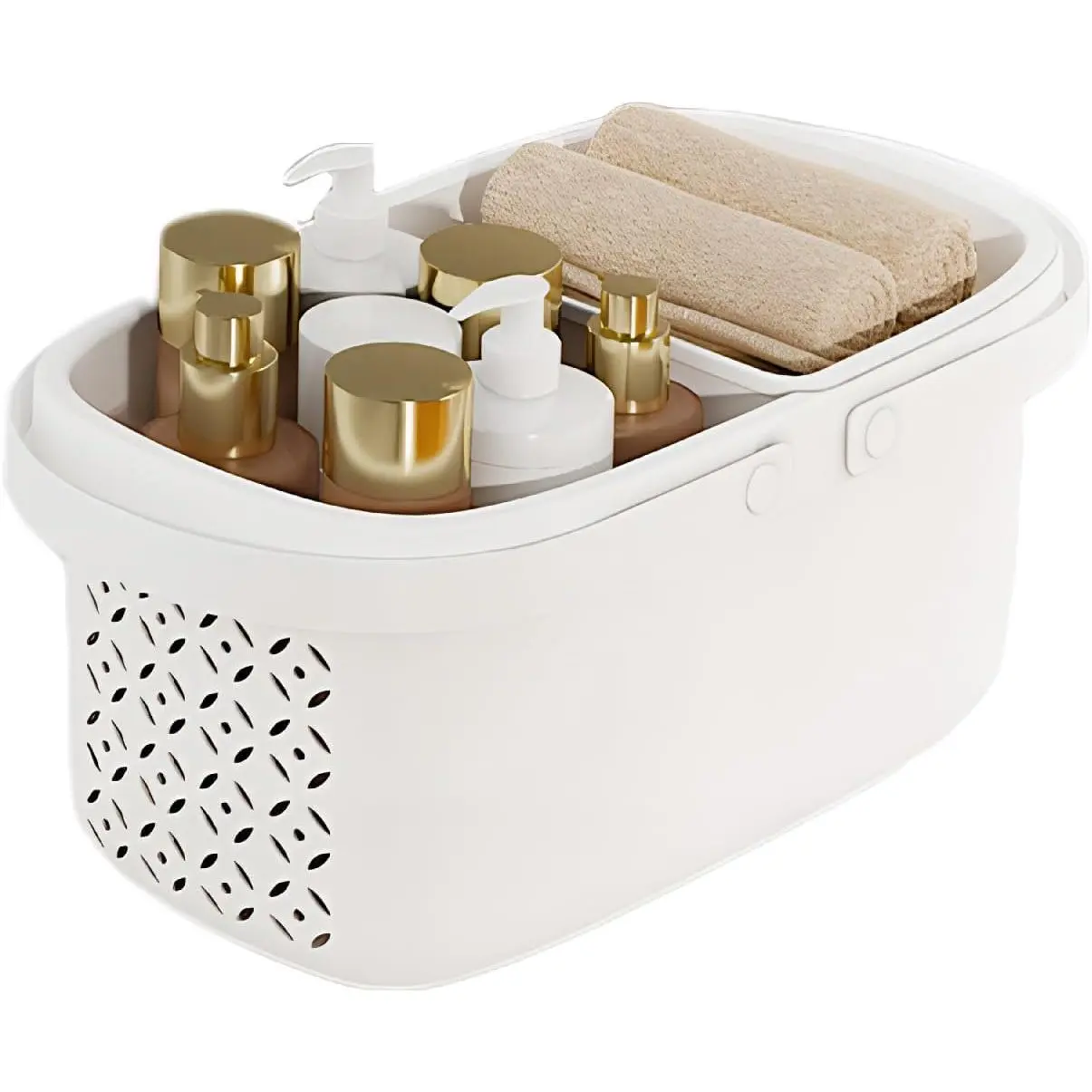 Plastic Shower Caddy Basket with Handle Portable Organizer Storage Basket with Drainage Holes for Bathroom College Dorm Bedroom Kitchen Gym (White)