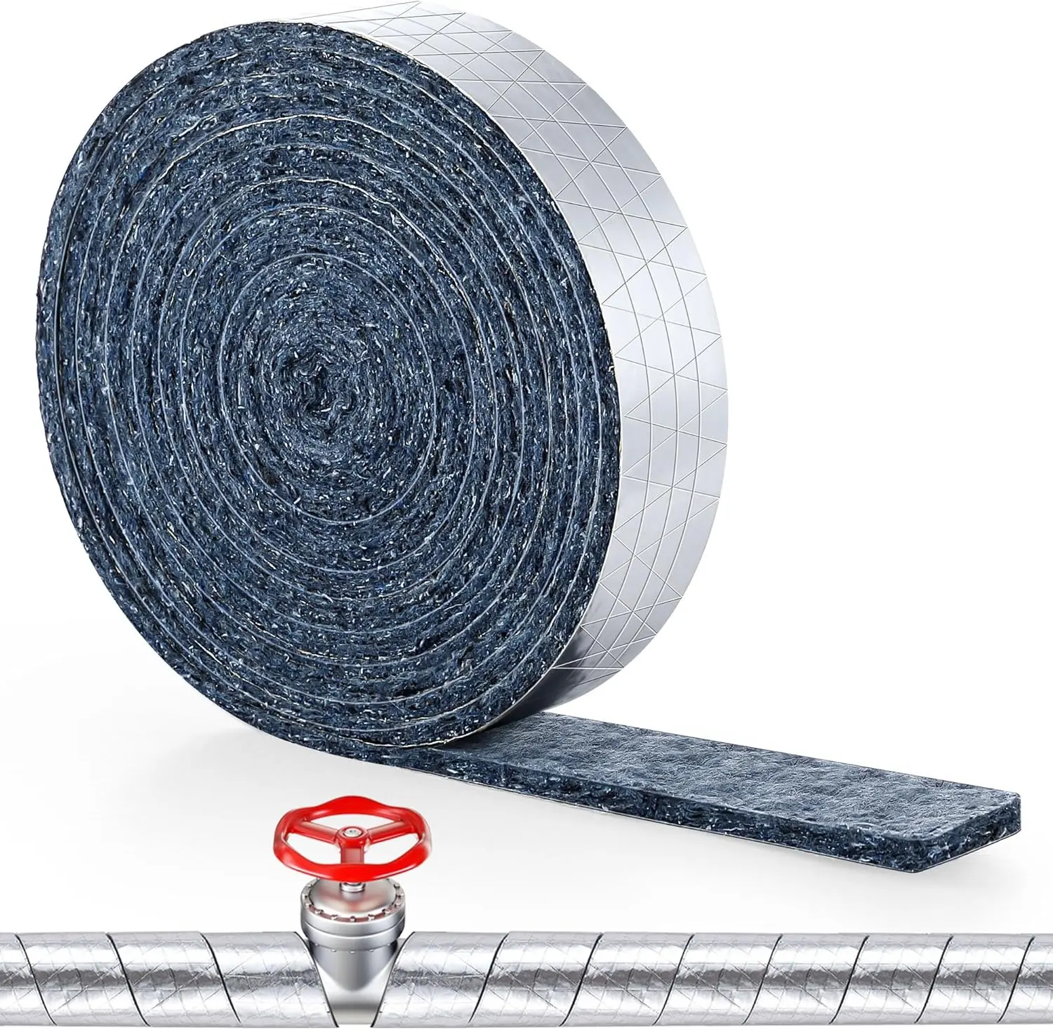 Pipe Wrap Insulation, 15 Ft Foil Backed &   Outdoor Water Pipe Insulation Wrap, Prevents Freezing & Condensation, Ideal for Hot & Cold Water Pipes, 2'' Wide x 1/2'' Thick