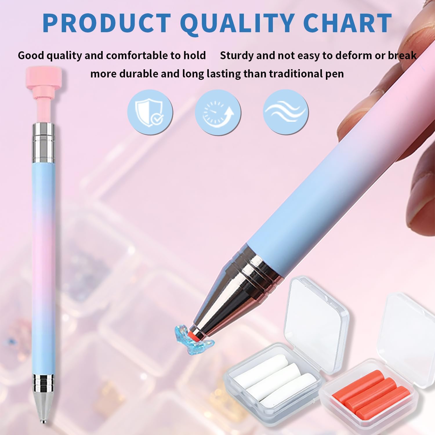 Painting Tools Self-Stick Drill Pens, Automatic Refillable Wax Pen Specialty Design with 6 Wax Replacement  Accessories for 5D DIY Painting Crafts -Stitch