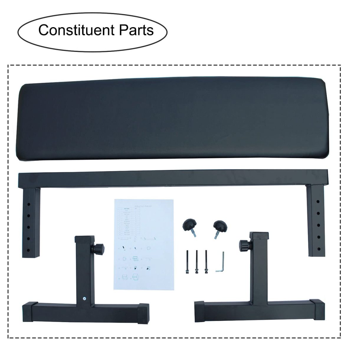 [Fahuac] Flat Weight Bench for Home Gym – Adjustable Height Dumbbell Stool, 440 lbs Capacity, Comfortable Padded Bench for Strength Training & Fitness Workout, Black