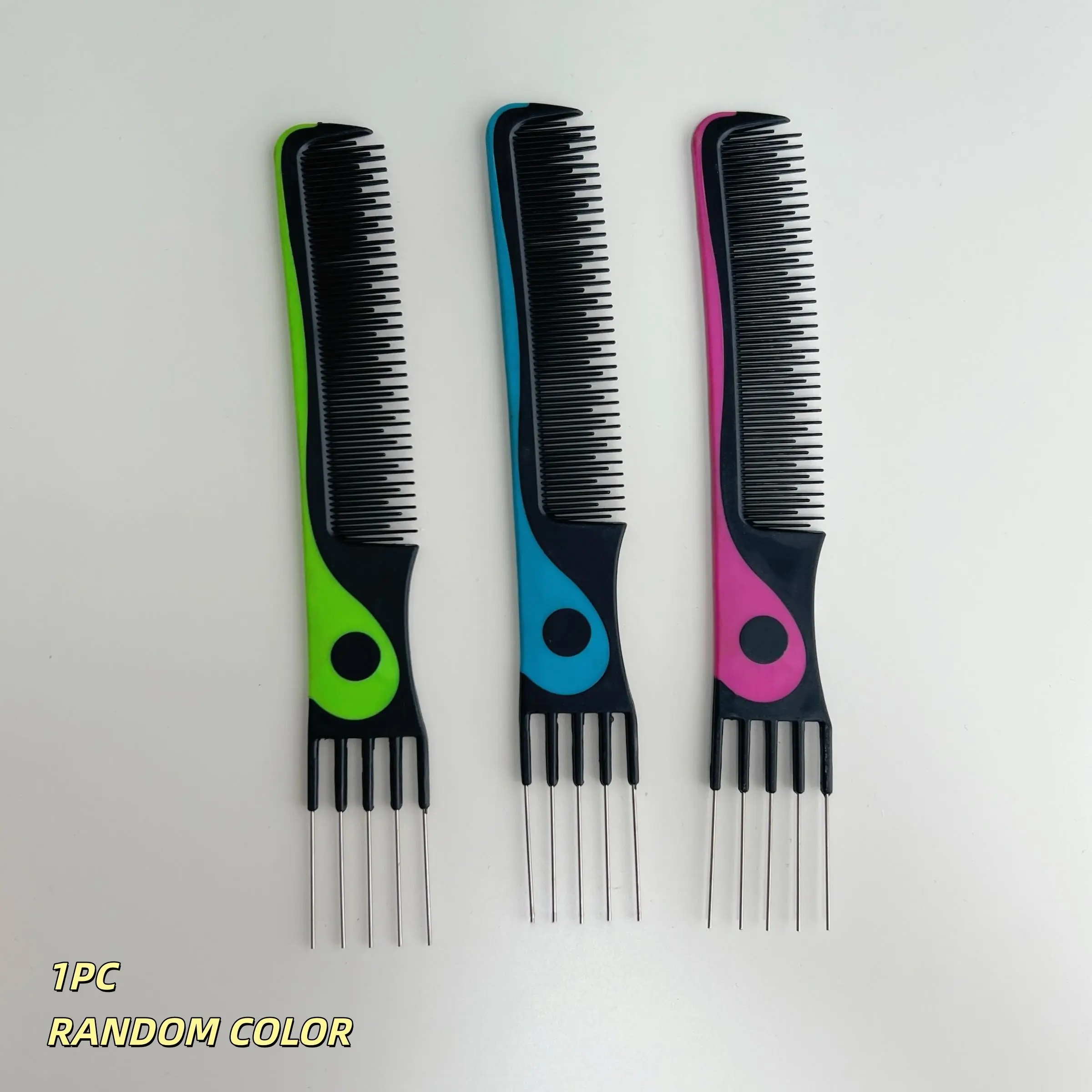 Professional Hair Styling Comb with 5 Steel Teeth, Detangling Fine Tooth Comb, Non-Slip Handle, Suitable for All Hair Types, Random Color
