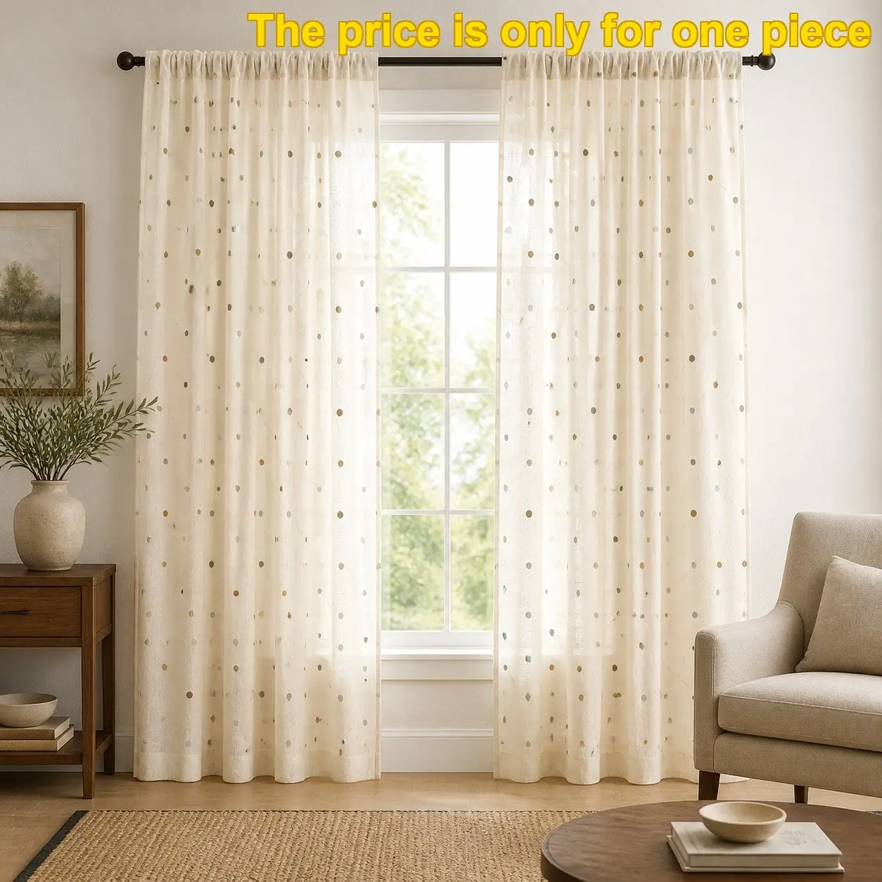 1pc American Style Sunscreen Cotton Linen Dot Curtain, Sheer Window Curtain, Balcony Bedroom Door Curtain, Small Short Half Curtain