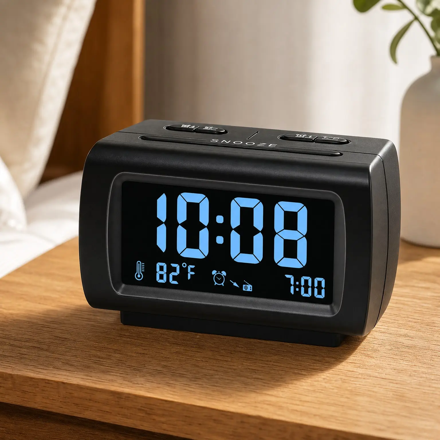 Bedside Alarm Clock Radio with Battery Backup, Large Numbers with Dimmer Wheel, USB Charging Port, Digital FM Radio, Sleep Timer, Temperature Display, Adjustable Volume & SnoozeGift