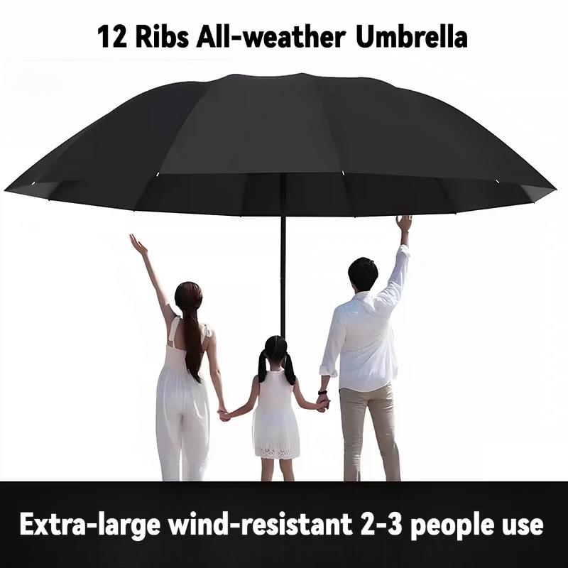 Family-Sized 12-Rib Automatic Umbrella, Extra Large 58inch, Windproof, Waterproof & UV Protection, Foldable compact Umbrella for Outdoor, Travel & Daily Use travelumbrella