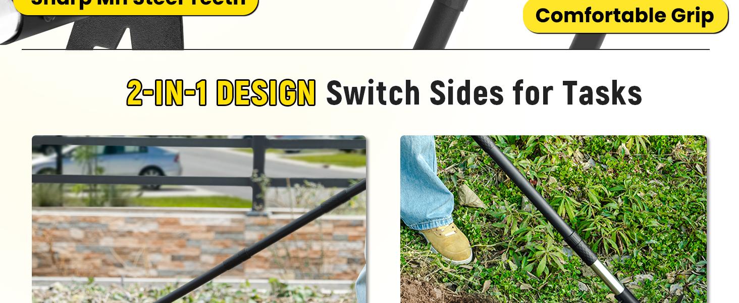 2-in-1 Manual Weeds Remover,Weed Puller Tool with Long Handle 68", Heavy Duty Weed Rake and Garden Hoe Combo, Stand Up Weeder Uprooting Weeding Pull Tool for Garden Yard Lawn Patio