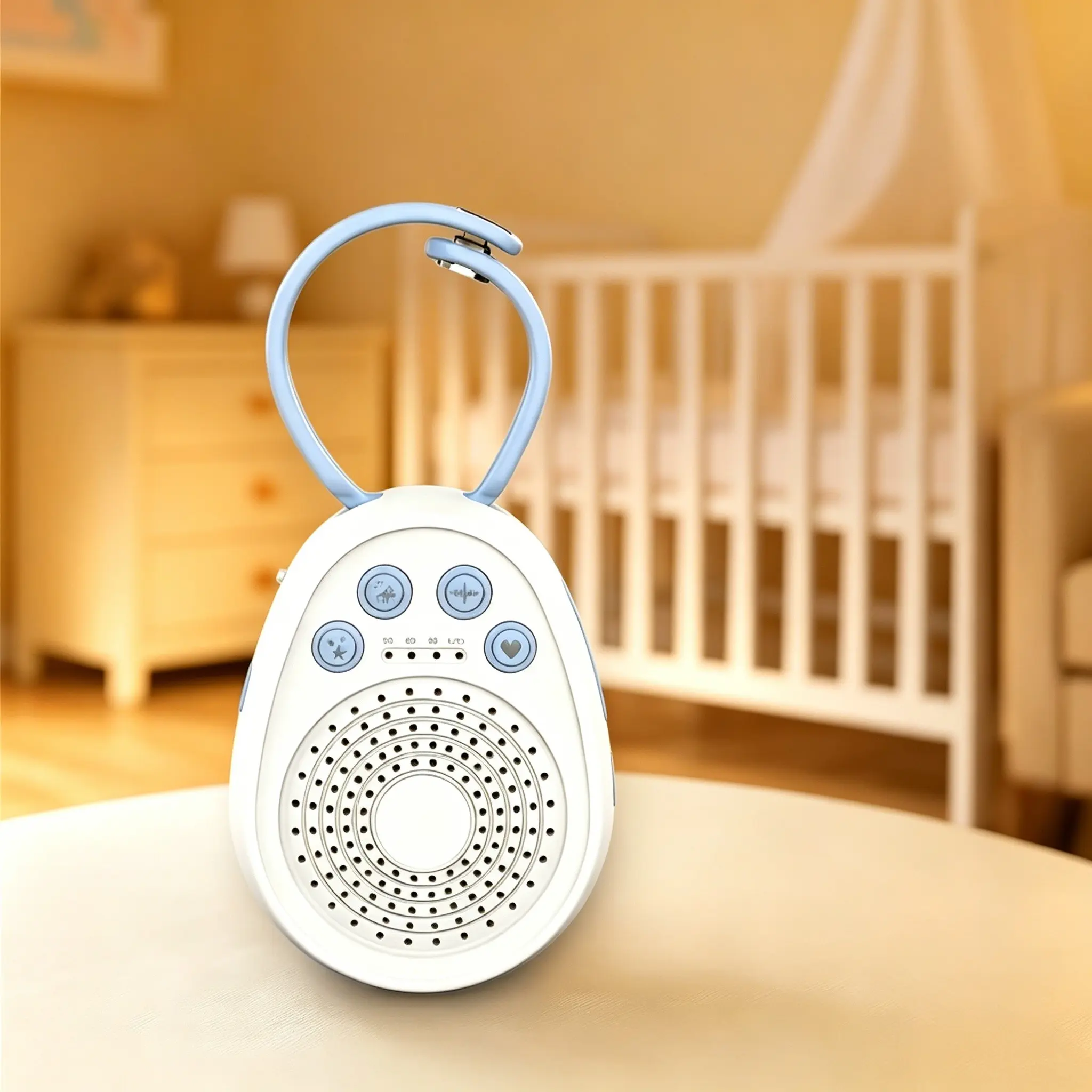 Portable Clip-On Baby Noise Machine, 20 Soothing Sounds, Lullabies, Heartbeat, Nature Sounds, Adjustable Timer, USB Charging, Travel Friendly