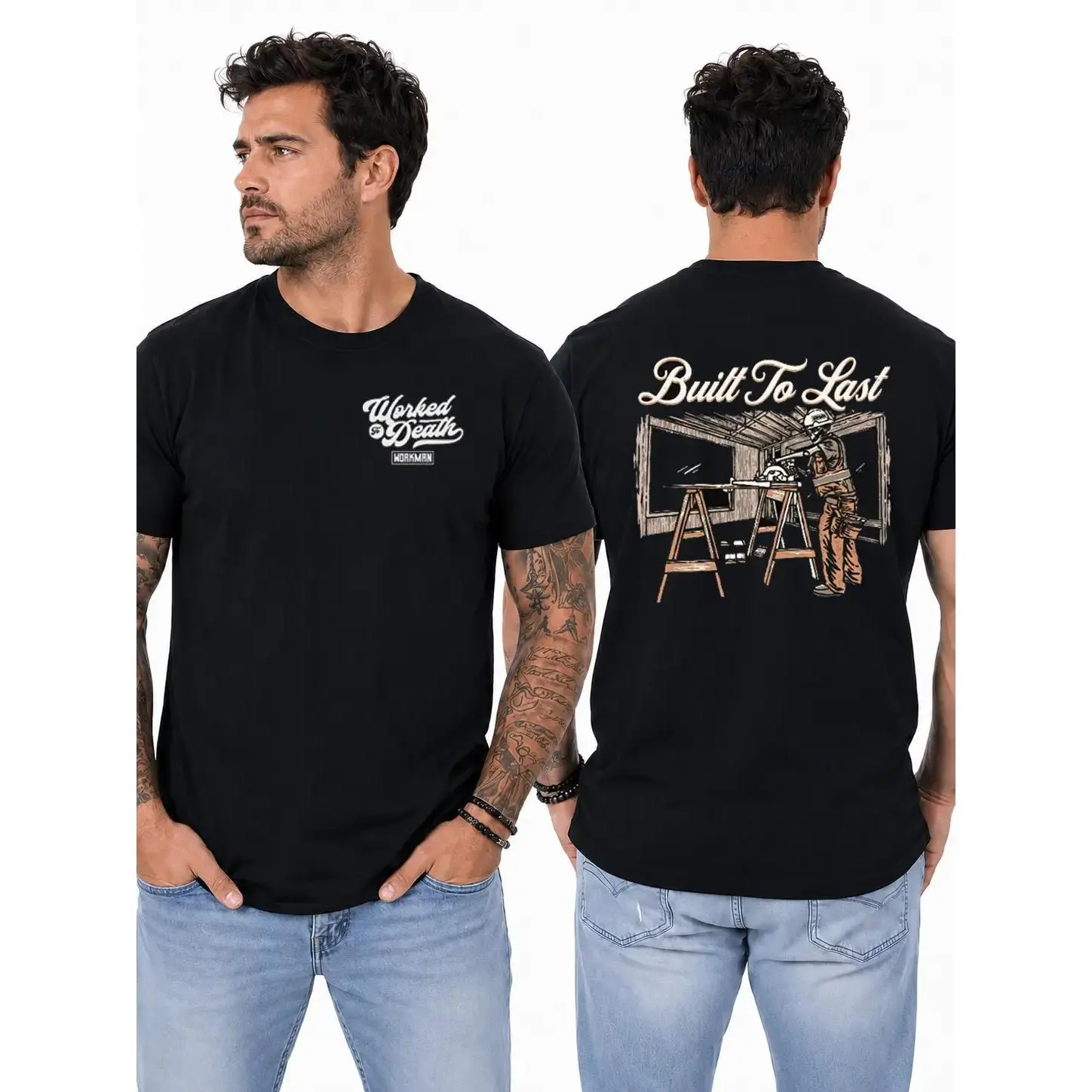 Unisex Cotton Short-Sleeve Casual Workwear Carpenter T-Shirt - Circular Saw Graphic Design, Durable Blue Collar Top for Carpenters, Gift for Skilled Tradesmen, Shortsleeve, Round Neck, Graphic Print