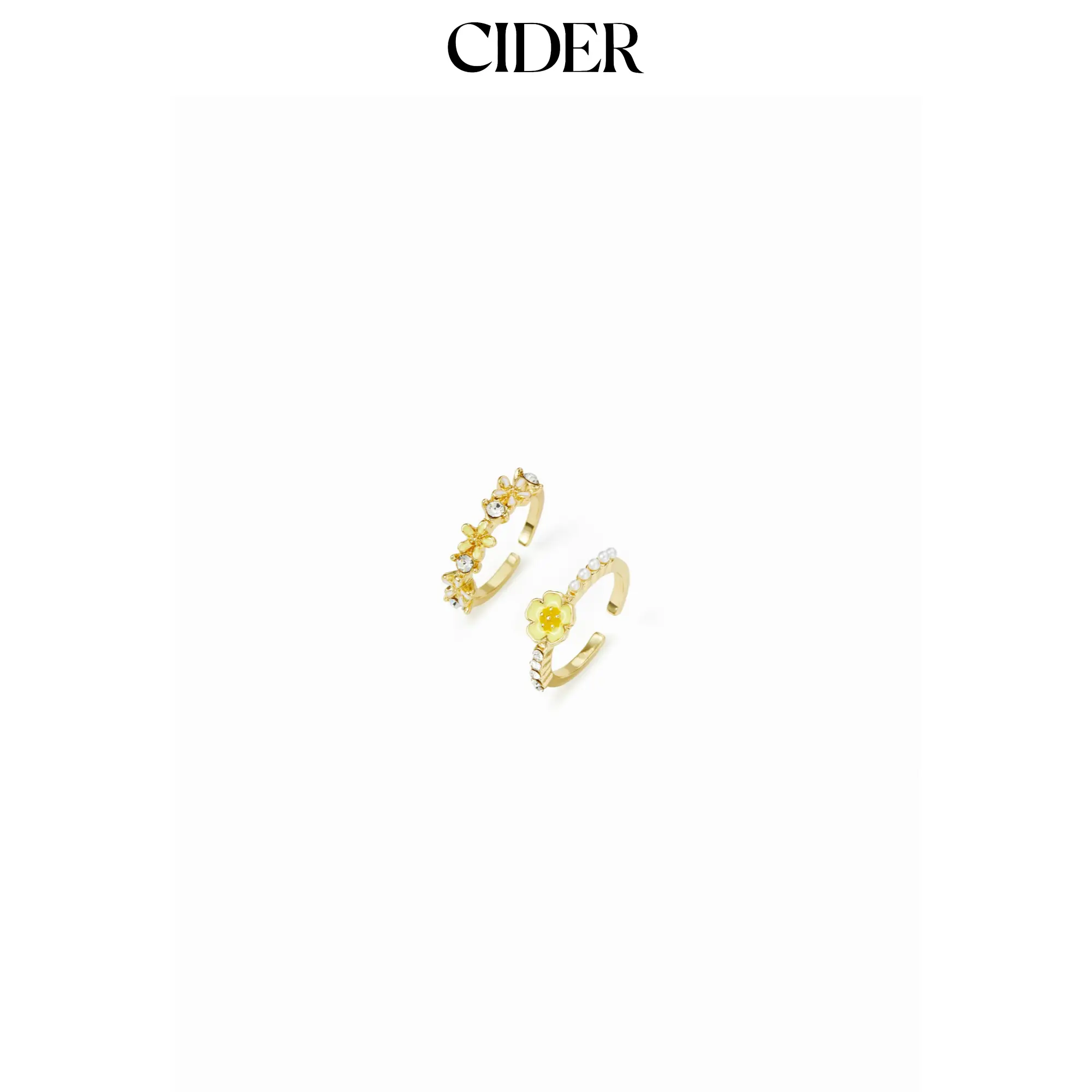 Cider 2 PCS FLORAL & FAUX PEARL RING SET