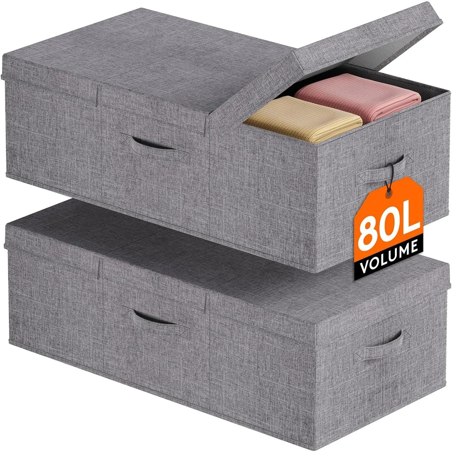80L Under Bed Storage Containers, 9.8 Inch Tall Underbed Clothes Storage Organizer Bin with Sturdy Sidewalls, Bottom, 3 , Deep Storage Drawer for Clothes, Shoes, Blankets, Pillows 2 Pack