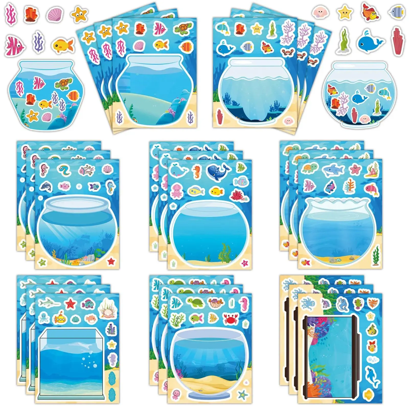 8Sheets Creative Fish Tank Cartoon Puzzle Stickers Kids Make Your Own DIY Game Jigsaw Sticker Gifts