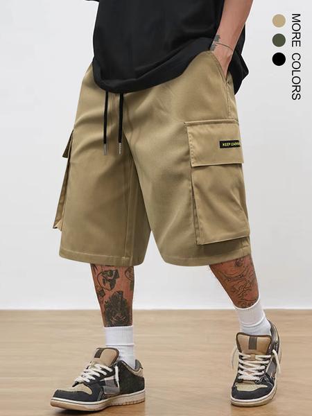 Men's Loose Solid Flap Pocket Drawstring Waist Cargo Shorts, Street Fashion Casual Bottoms for Daily Outdoor Wear, Men's Clothes for Summer