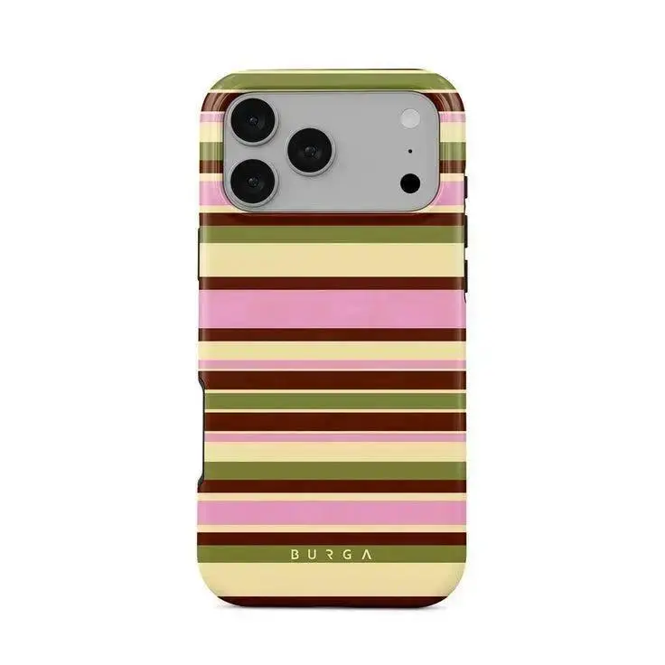 Magsafe Multicolor Retro Pink Olive Green Stripes 2‑in‑1 Phone Case — Suitable for iPhone 17-11 Pro Max/Plus and  Samsung Galaxy S23-25