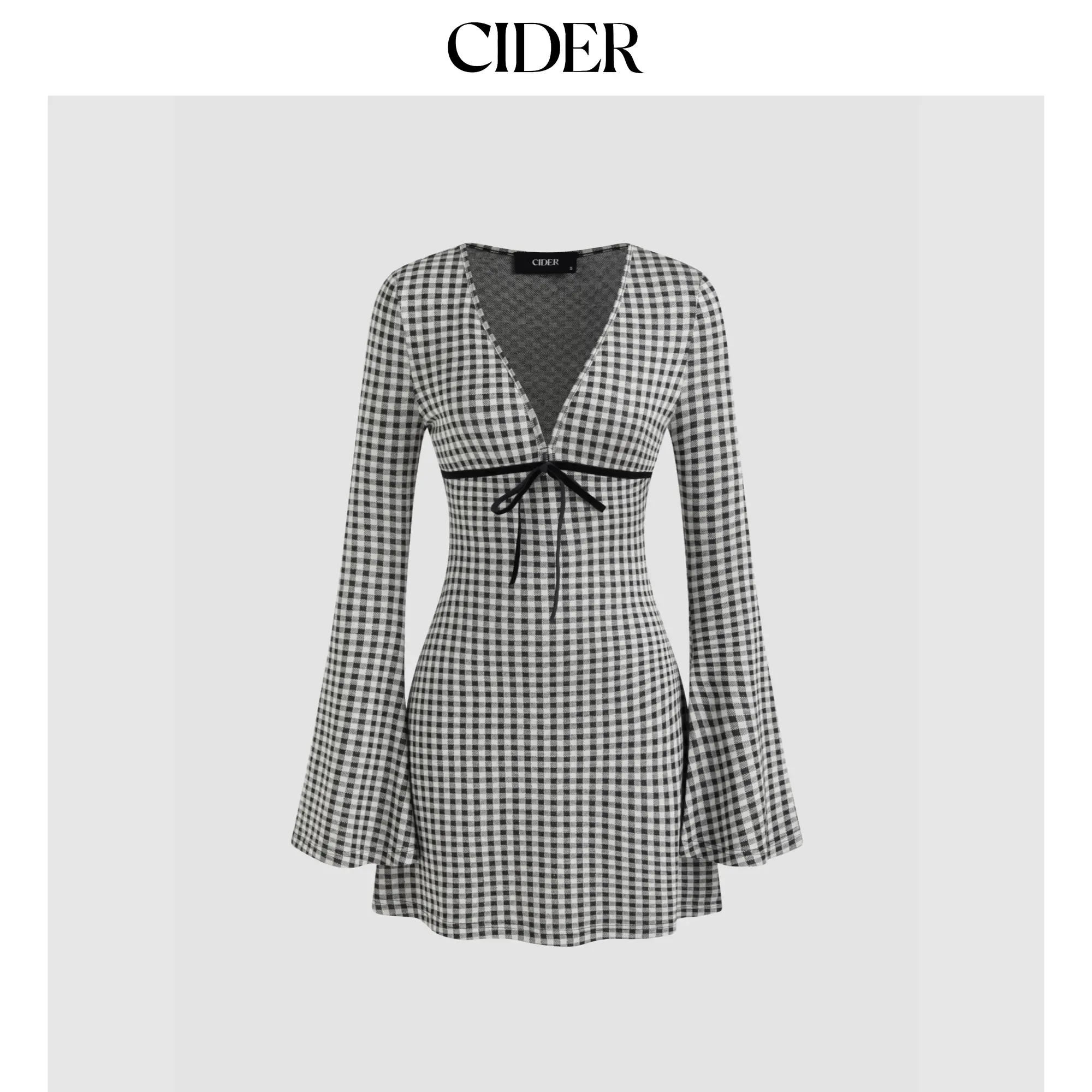 Cider V-neck Gingham Bowknot Mini Dress SohoChic