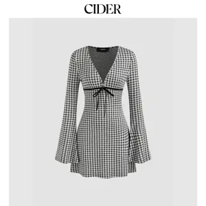 Cider V-neck Gingham Bowknot Mini Dress SummerFinds