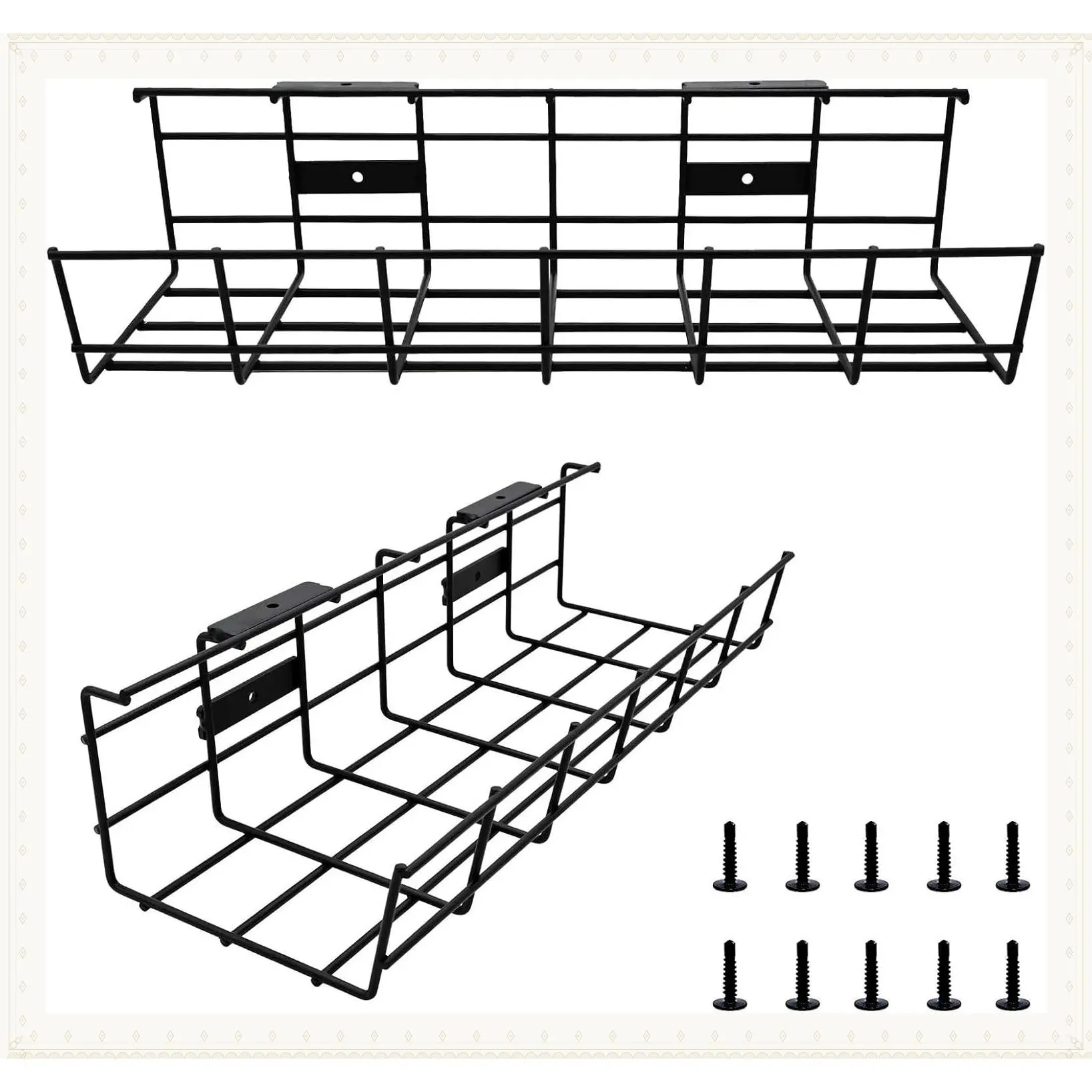 Under Desk Cable Management Tray 2 Pack - Sturdy Metal Wire Cord Organizer for Office, Studio & Home, Black Cable OrganizerGift