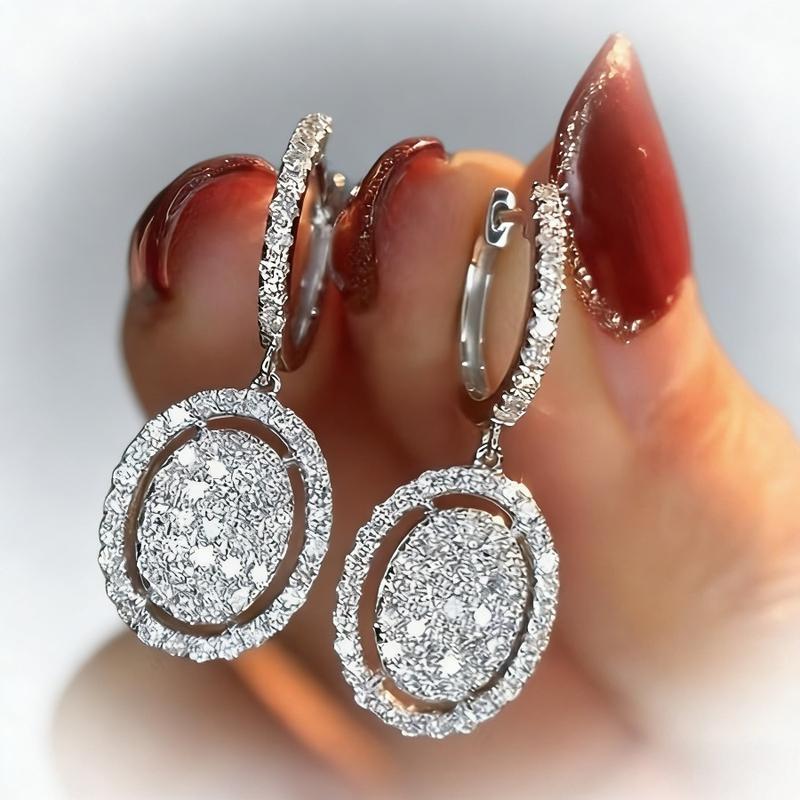 Sparkling Circular Micro-Paved Zircon Dangle Hoop Earrings - Women’s Daily Accessories, Wedding Bridal Jewelry & Valentine’s Day Gift