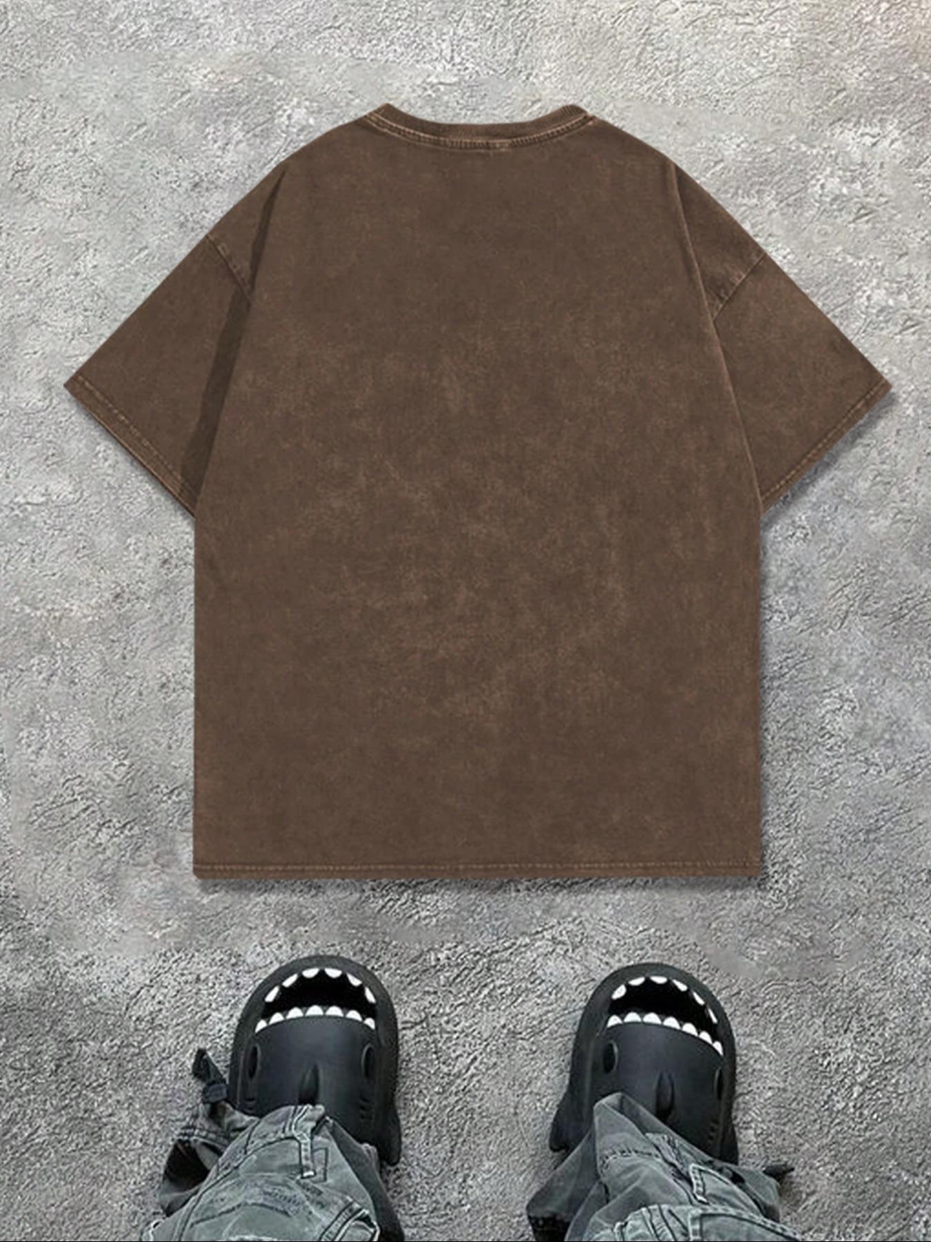 Men's Regular Fit Plain Wave Print Short Sleeve Graphic Tee Casual Style Tee Comfy Round Neck T-shirt for Summer, Fashion Men's Top for Daily Wear, Cotton