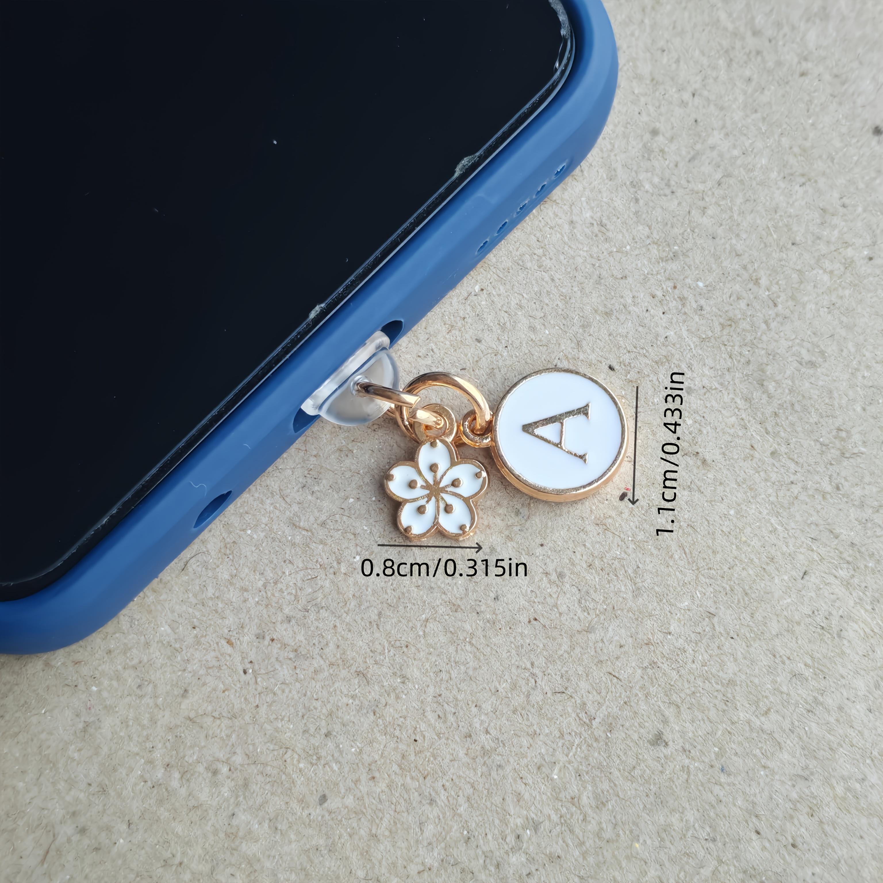 A New Cute Flower And Letter Phone Dust Plug, Featuring Charming White Cherry Blossoms And A-Z Initial Phone Port Dust Covers, Suitable for Phone Decoration, Compatible with Iphone And Type-C Ports, Perfect for Holiday Party Gifts