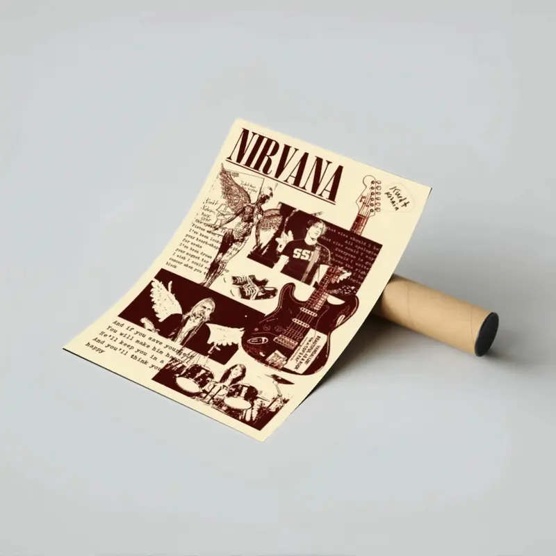Nirvana In Utero Poster Canvas Wall Art Vintage Angel Portrait Band Photo Collage Layout Print Retro Grunge Rock Band Music Album Cover Style Wall Decor for Dorm Room Unframed