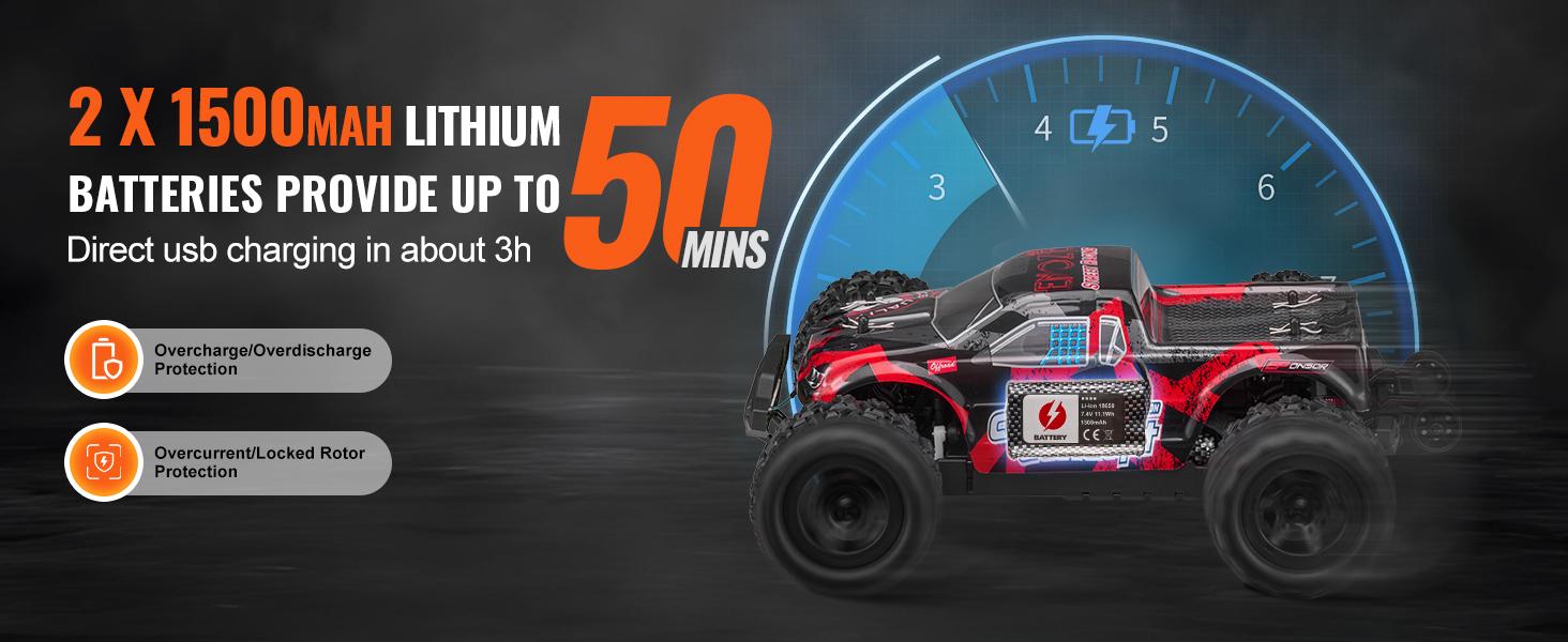 VEVOR  Remote Control Car 1:18 Scale RC Car for Adults, 36 km/h High Speed, All Terrain Waterproof IPX4 Electric 4WD Off-Road Monster Truck with 2 Batteries Hobby RC Truck Xmas Gift for Adult and Boys