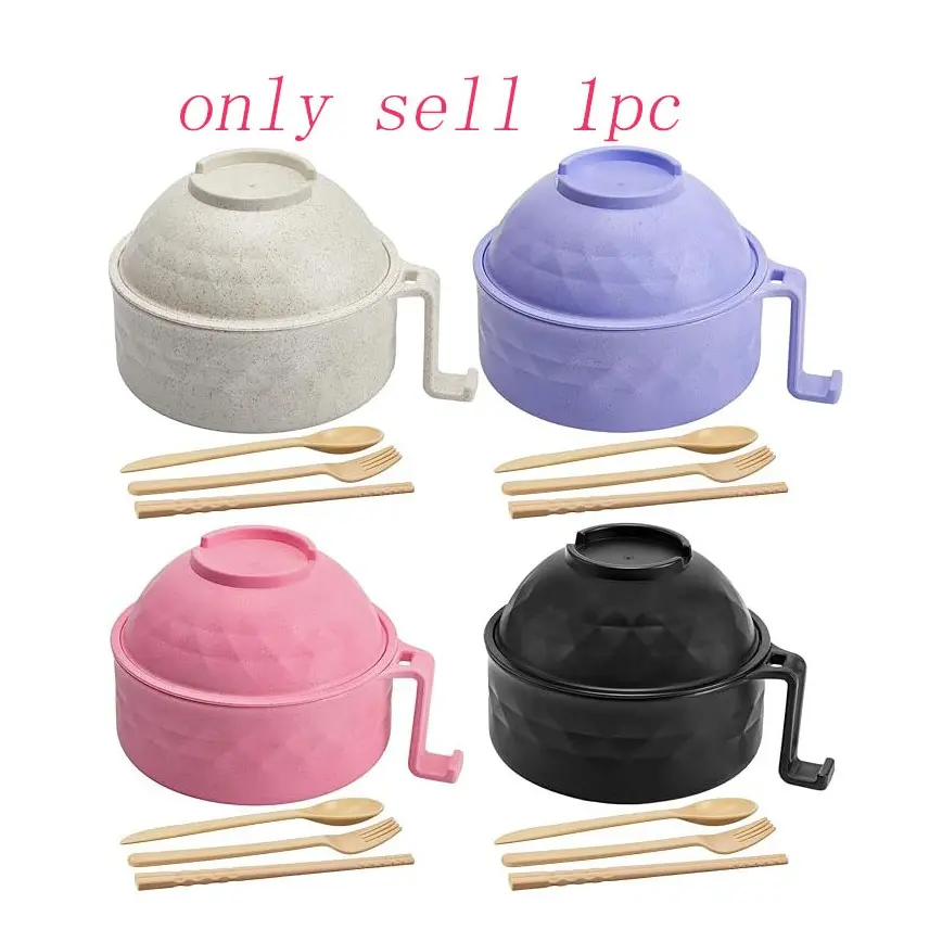 Microwave Safe Multi-Functional Ramen Bowl Set, Includes Heat-Resistant Handle, Airtight Lid, Matching Chopsticks, Dishwasher Safe