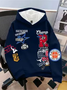 Men's Champ R Wolf Basketball Dream Patch Retro Hoodie 2026 Viral Street American Hip Hop Casual Oversize Versatile Slim Fit Muscle Four Seasons Essential Handsome Outerwear
