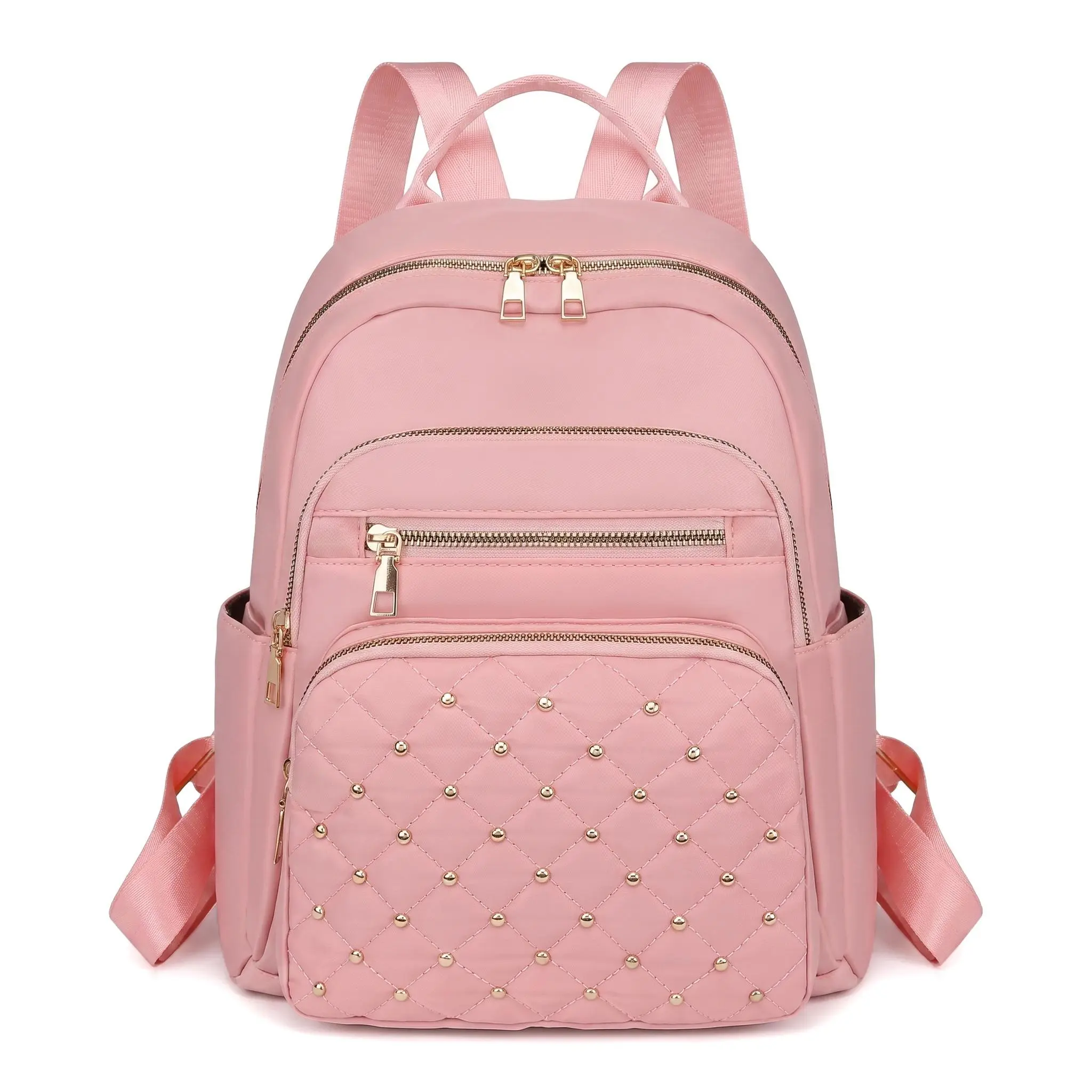 Women's Nylon Travel Backpack - Casual Lightweight Large Capacity Wear-Resistant Daypack with Zipper Closure, Solid Color (Black, Red, Pink, Gray), Backpacks for School, Work, Bag, Everyday Bag