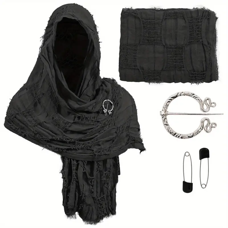 Medieval Renaissance-Style Cape, Hooded Shawl Scarf With Viking Brooch, Unisex Cosplay Outfit, Halloween Costume/Streetwear, Cosplay Accessory