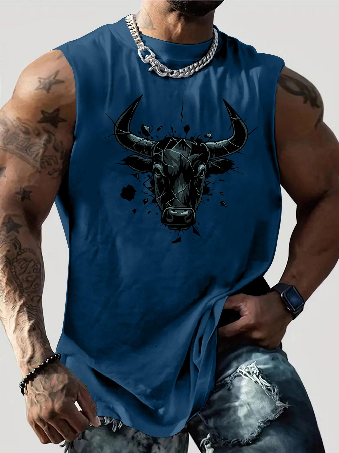 Men's Casual Trendy Round Neck Graphic Print Vest, Stylish Sleeveless Top for Summer, Cool Fashion for Casual Outings