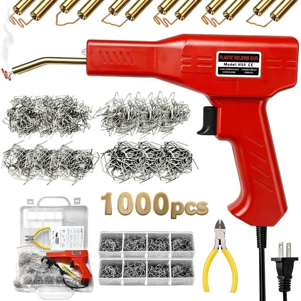 Plastic Welder Hot Stapler Kit with 1000PCS Rust‑Proof Stainless Steel Staples, Bumper Repair Tool, Portable Toolbox Built‑in LED Ergonomic Grip